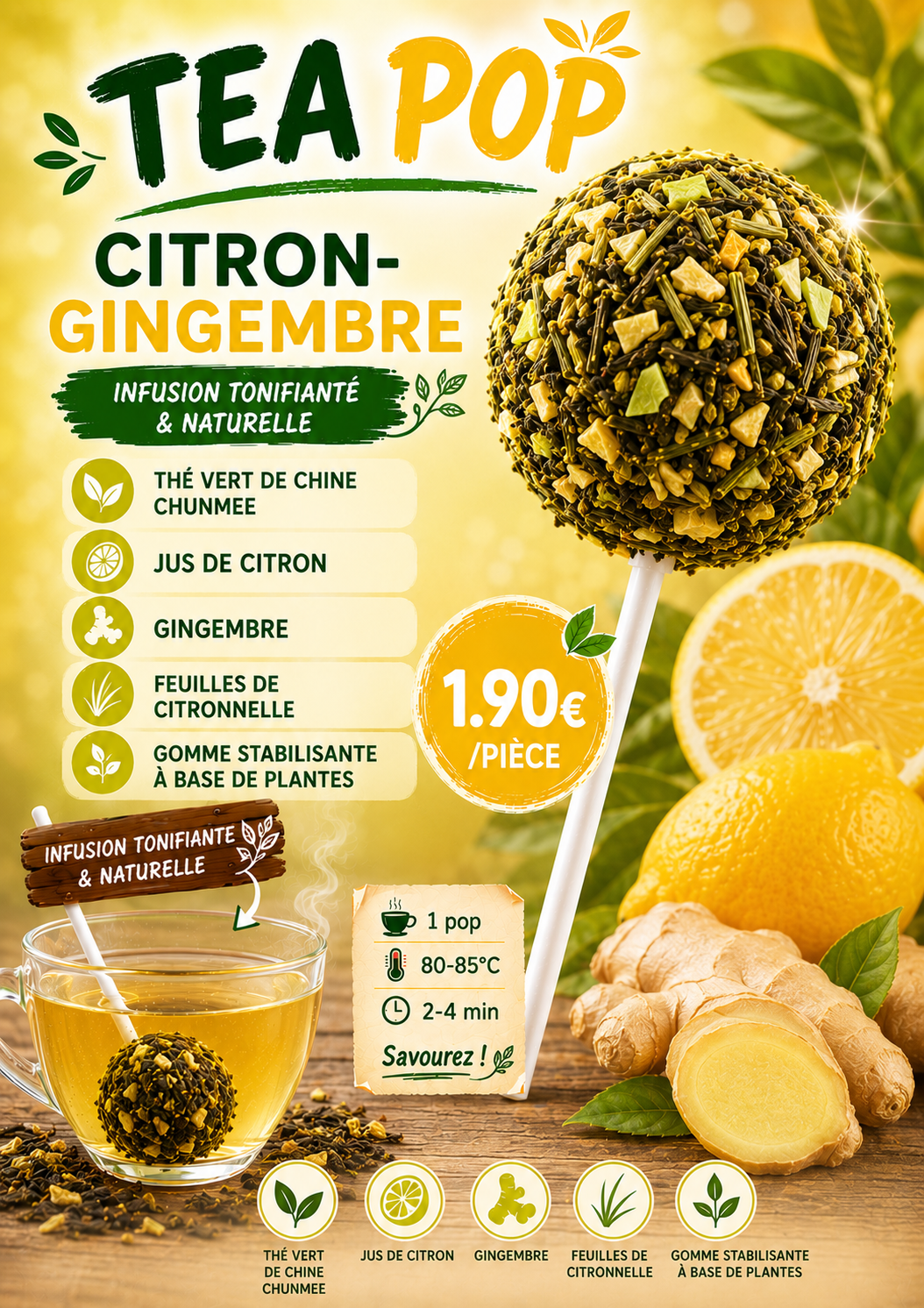 Sucette à thé – Citron et gingembre