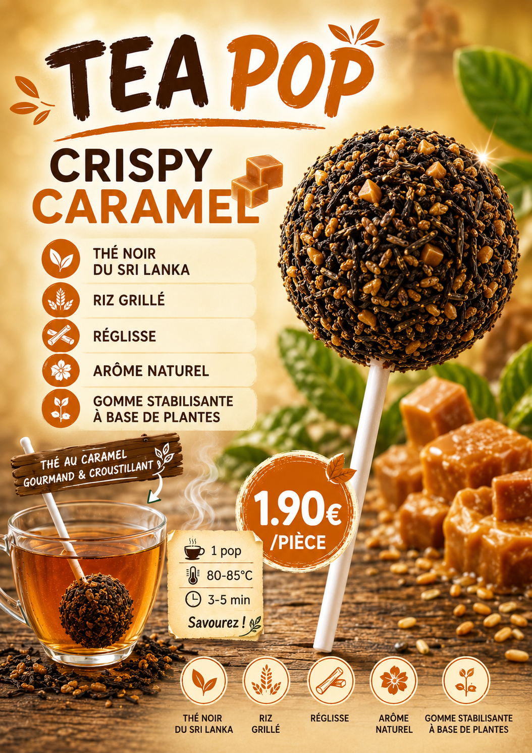 Sucette à thé – Crispy caramel