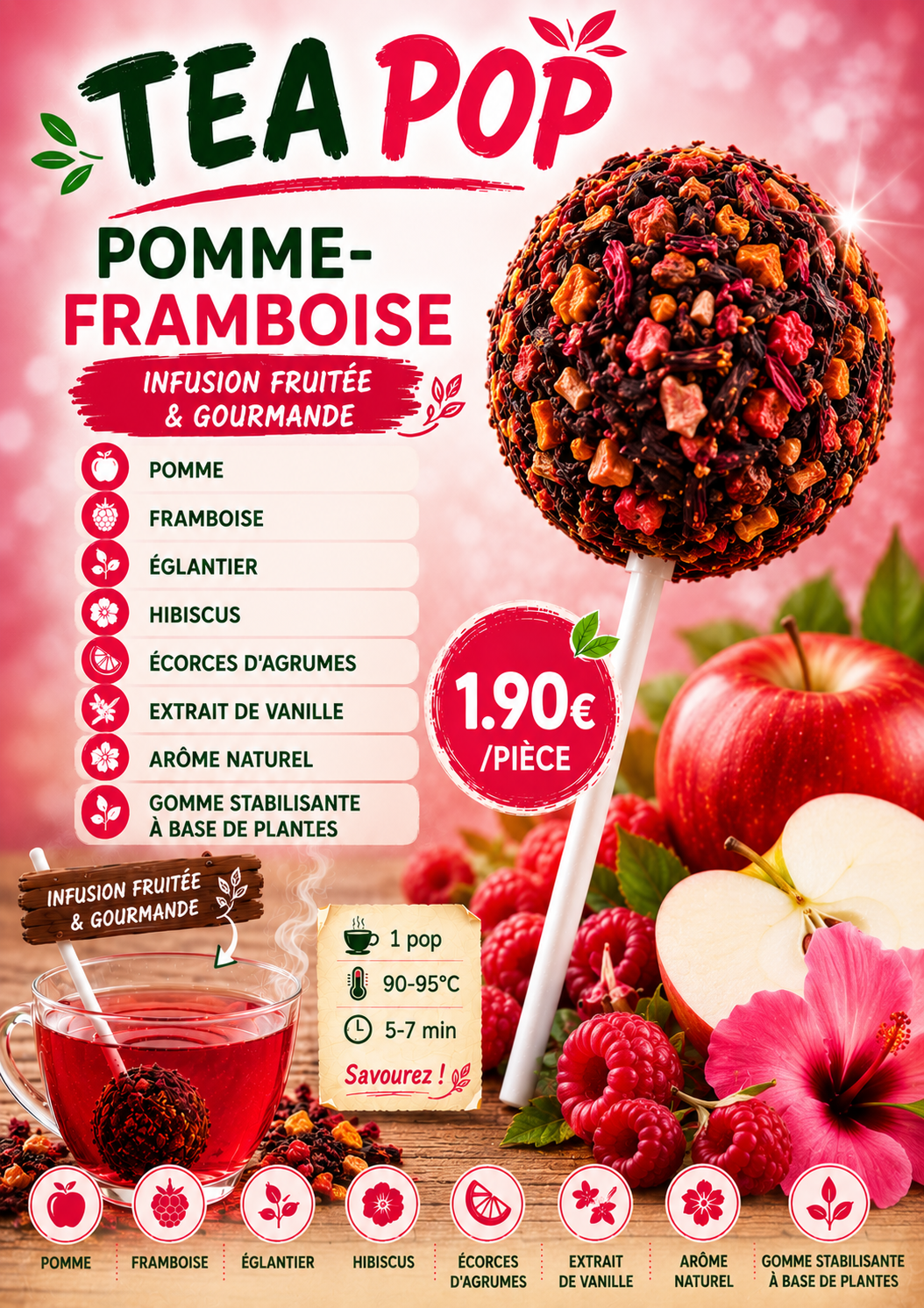 Sucette à thé – Pomme et framboise